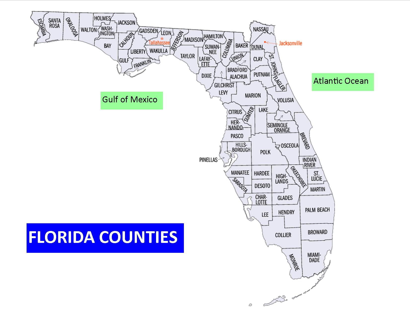 Florida Map Showing Counties United States Map